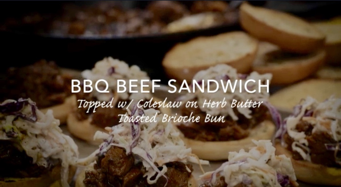 BBQ Beef Sandwiches topped with Coleslaw on Herb Butter Toasted Brioche Bun by Chef Tommi V of Vincent Country